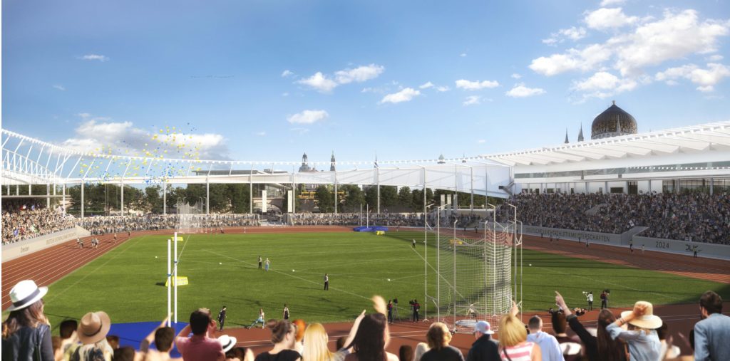 Innenperspektive Planung Heinz-Steyer-Stadion (Bild: ARGE BAM SPORTS GMBH/BAM Deutschland AG, O+M ARCHITEKTEN, Phase 10)