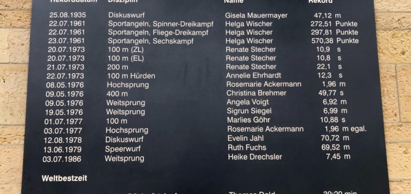 Weltrekord-Tafel im Heinz-Steyer-Stadion (Quelle: DSC-Archiv.de)
