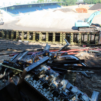 23.06.2022: Abriss der Anzeigetafel des Heinz-Steyer-Stadions